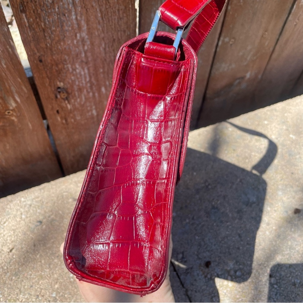 RALPH LAUREN Women’s Red Crocodile Pattern Shoulder Bag Vintage - Picture 7 of 16